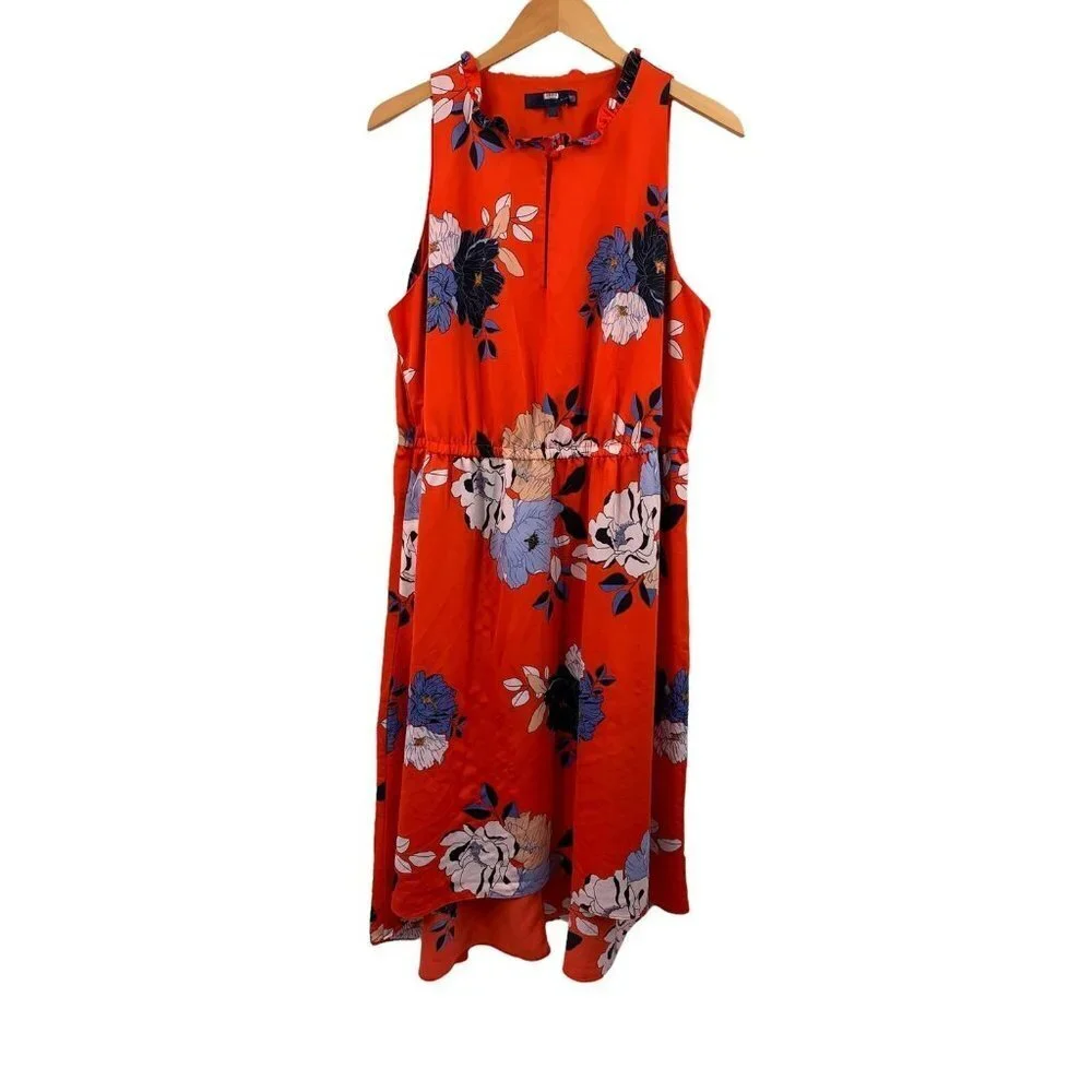 Rachel Roy CONCHETTA Red Floral Crepe High Low Ruffled Dress Size 1X - Picture 3 of 7